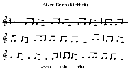 Aiken Drum (Rickheit) - staff notation