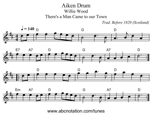 Aiken Drum - staff notation