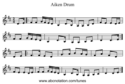 Aiken Drum - staff notation