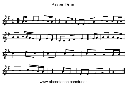 Aiken Drum - staff notation