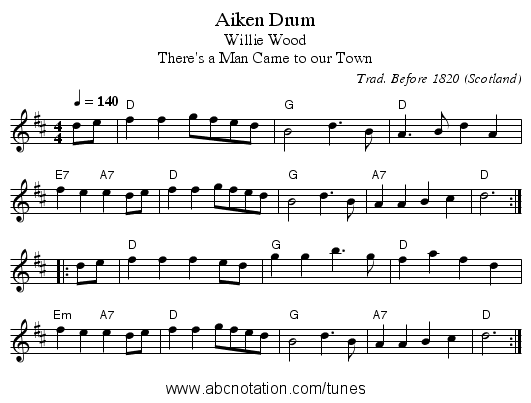 Aiken Drum - staff notation