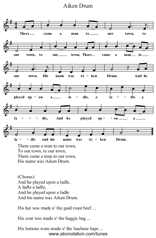 Aiken Drum - staff notation