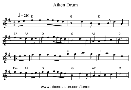Aiken Drum - staff notation