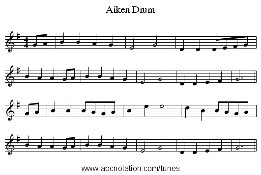 Aiken Drum - staff notation