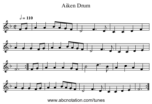 Aiken Drum - staff notation