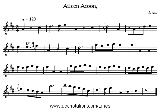 Aileen Aroon, - staff notation