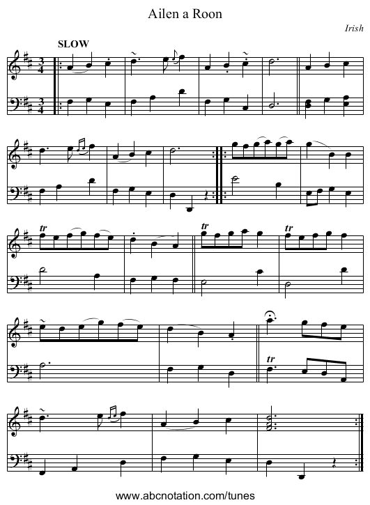 Ailen a Roon - staff notation