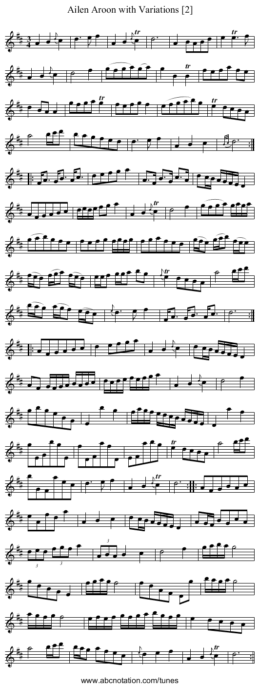 Ailen Aroon with Variations [2] - staff notation