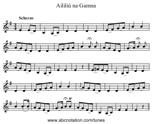 Aililiú na Gamna - staff notation