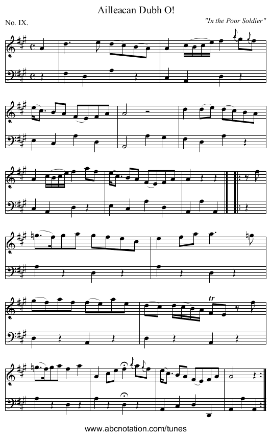 Ailleacan Dubh O! - staff notation