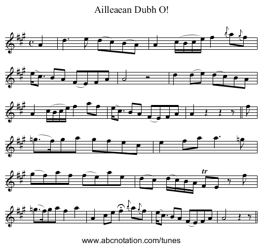 Ailleaean Dubh O! - staff notation