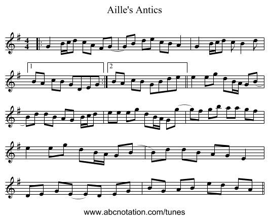 Aille's Antics - staff notation