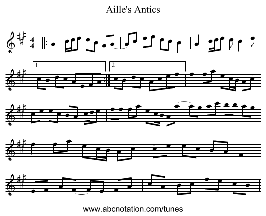 Aille's Antics - staff notation