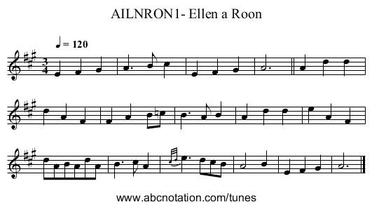 AILNRON1- Ellen a Roon - staff notation