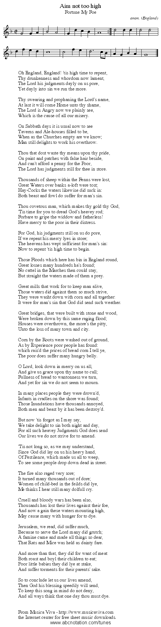 Aim not too high - staff notation