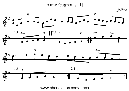 Aimé Gagnon's [1] - staff notation