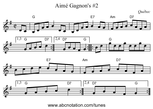 Aim&eacute; Gagnon's #2 - staff notation