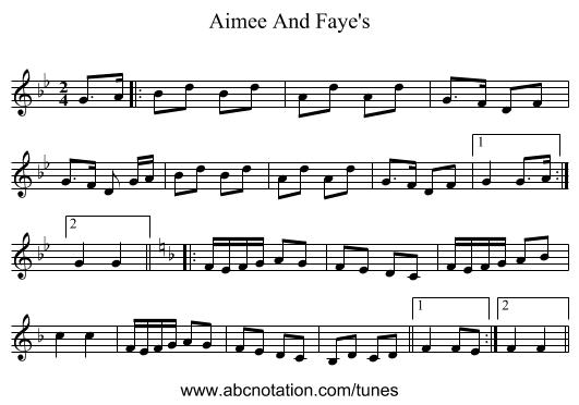 Aimee And Faye's - staff notation