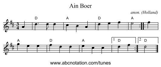 Ain Boer - staff notation