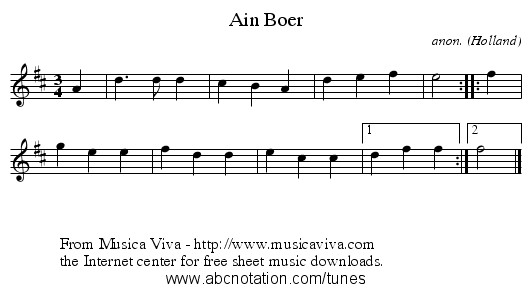 Ain Boer - staff notation