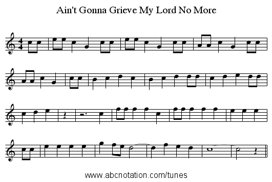 Ain't Gonna Grieve My Lord No More - staff notation