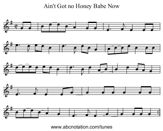 Ain't Got no Honey Babe Now - staff notation