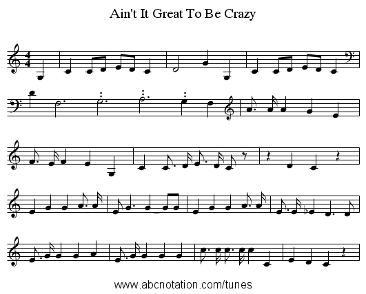 Ain't It Great To Be Crazy - staff notation