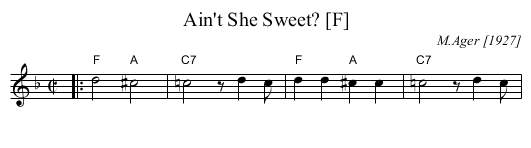 Ain't She Sweet? [F] - staff notation