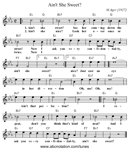 Ain't She Sweet? - staff notation