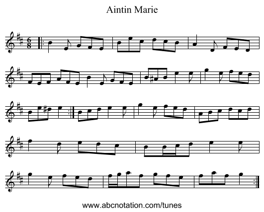 Aintin Marie - staff notation