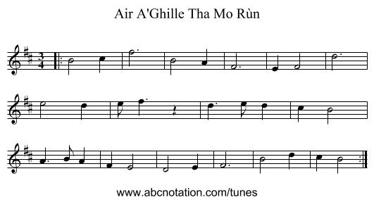 Air A'Ghille Tha Mo Rùn - staff notation