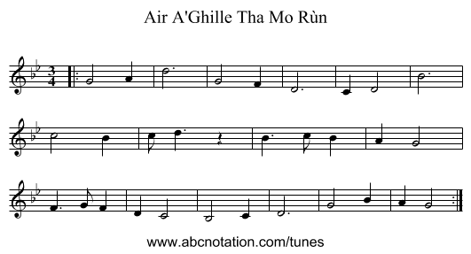 Air A'Ghille Tha Mo Rùn - staff notation