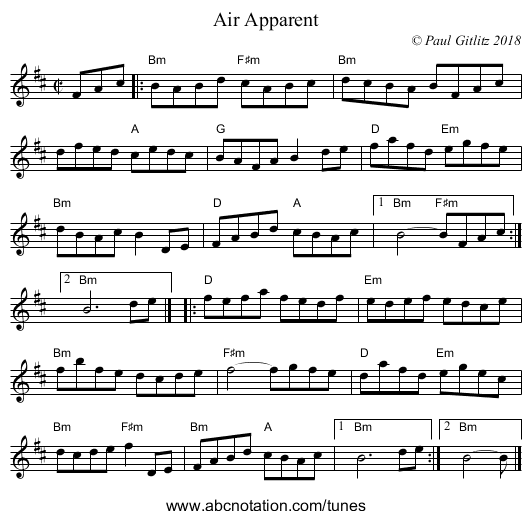 Air Apparent - staff notation