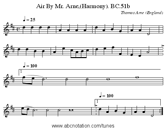 Air By Mr. Arne,(Harmony). BC.51b - staff notation