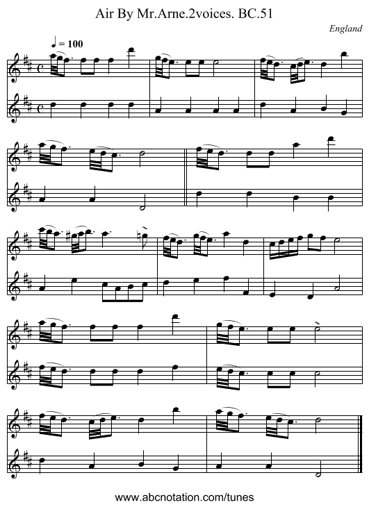 Air By Mr.Arne.2voices. BC.51 - staff notation