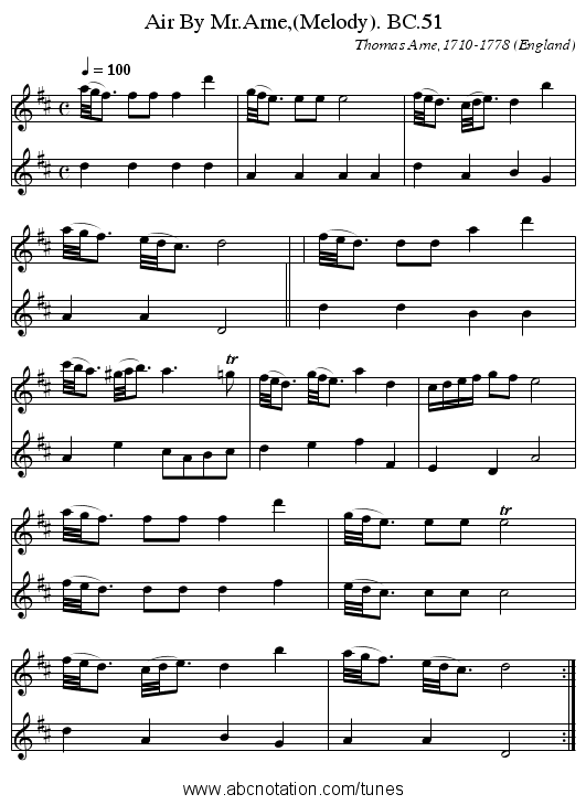 Air By Mr.Arne,(Melody). BC.51 - staff notation