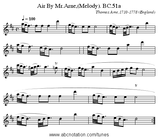 Air By Mr.Arne,(Melody). BC.51a - staff notation