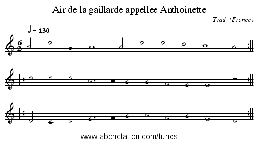 Air de la gaillarde appellee Anthoinette - staff notation