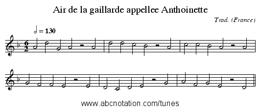 Air de la gaillarde appellee Anthoinette - staff notation
