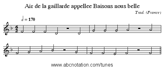 Air de la gaillarde appellee Baisons nous belle - staff notation