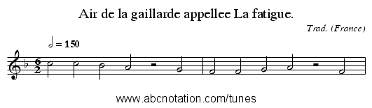 Air de la gaillarde appellee La fatigue. - staff notation