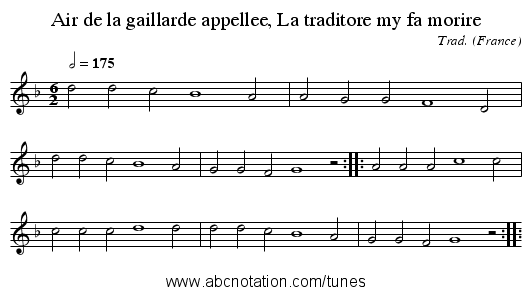 Air de la gaillarde appellee, La traditore my fa morire - staff notation