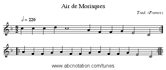 Air de Morisques - staff notation