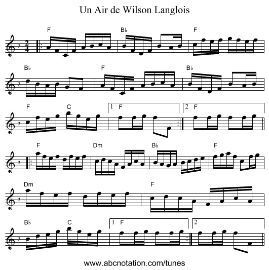 Air de Wilson Langlois, Un - staff notation