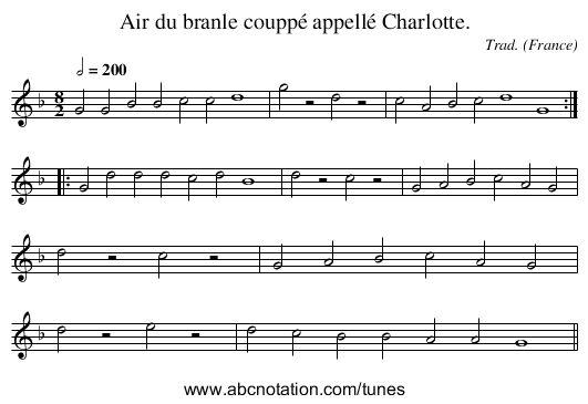 Air du branle couppé appellé Charlotte. - staff notation