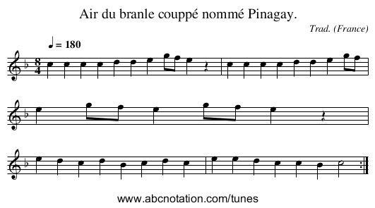 Air du branle couppé nommé Pinagay. - staff notation