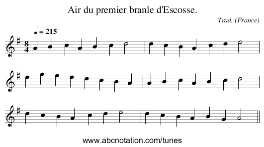 Air du premier branle d'Escosse. - staff notation