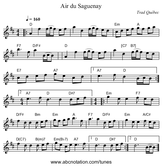 Air du Saguenay - staff notation