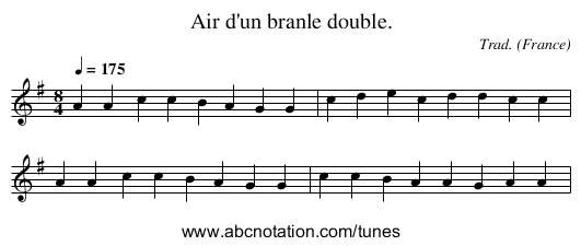 Air d'un branle double. - staff notation