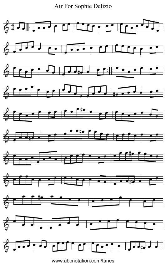 Air For Sophie Delizio - staff notation